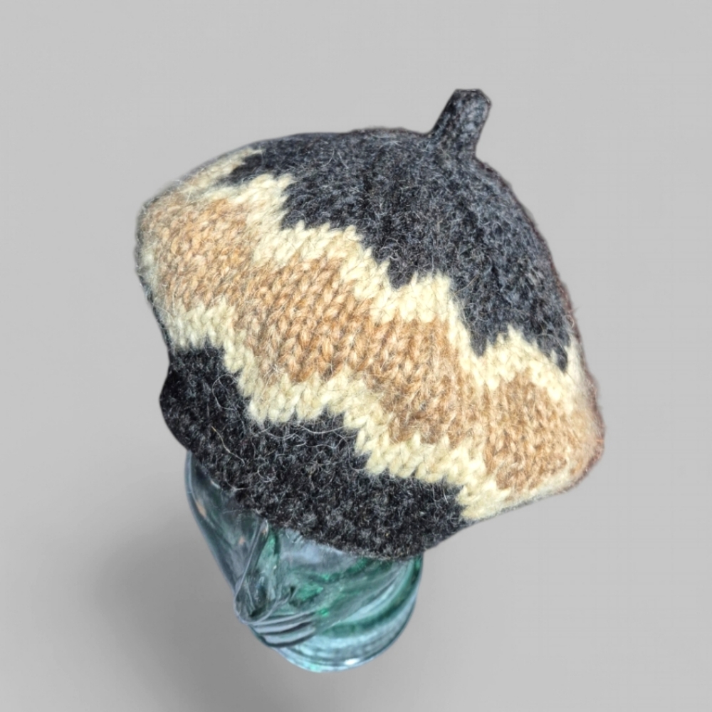 NWOT Handmade Wool Beret Hat, Winter Warm Hat in brown, beige, and grey color
